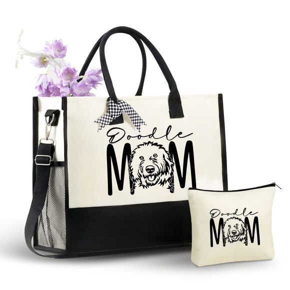 Doodle Mom Gifts Canvas Tote Bag With Top Zier Closure And Shoulder Strap XD - Picture 1 of 7